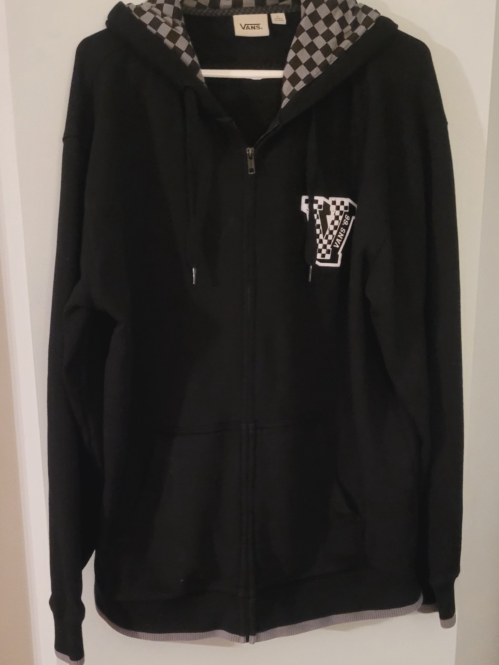 Vans Black Zip-Up Hoodie with Checker Lined Hood